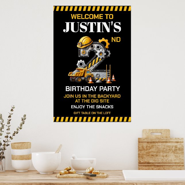 Construction 2nd Birthday Party Poster (Kitchen)