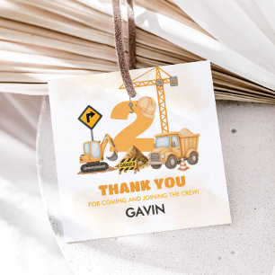 Construction 2nd Birthday Party Square Favour Tags