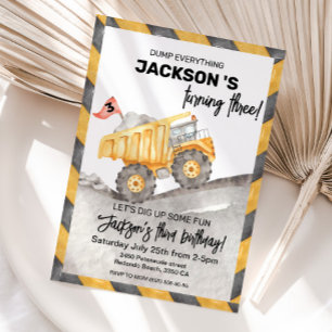 Construction 3rd birthay Dump Truck party Invitation