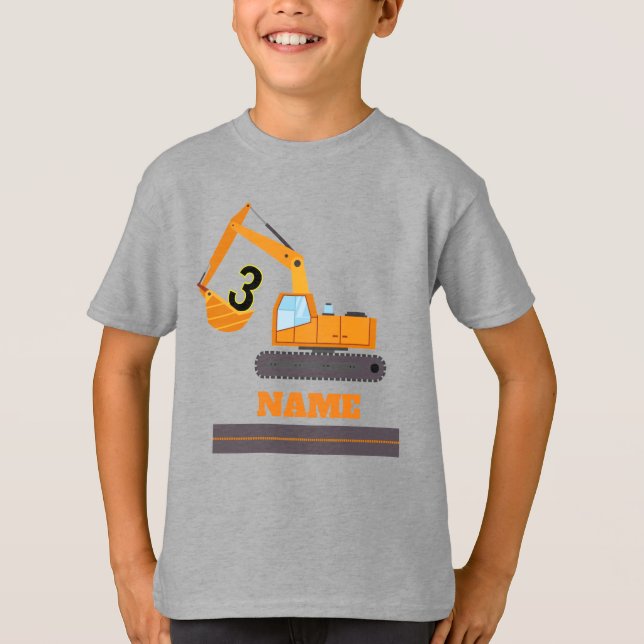 construction 3rd birthday - excavator-personalised T-Shirt (Front)