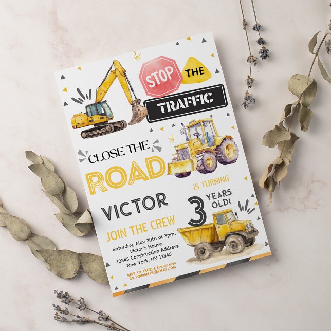 Construction 3rd Birthday Invitation (Creator Uploaded)