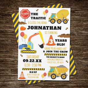 Construction 3rd Birthday Invitation