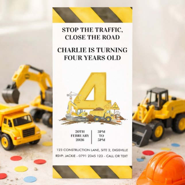 Construction 4th Birthday Invitation (Creator Uploaded)