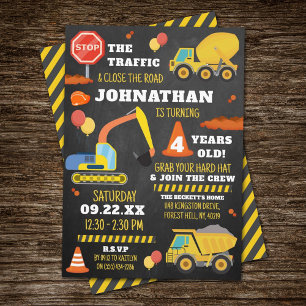 Construction 4th Birthday Invitation