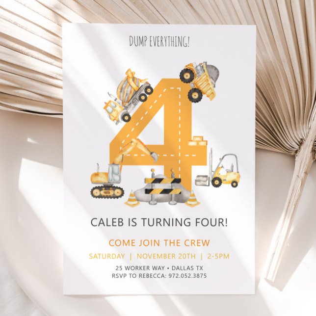Construction 4th Birthday Invitation (Creator Uploaded)