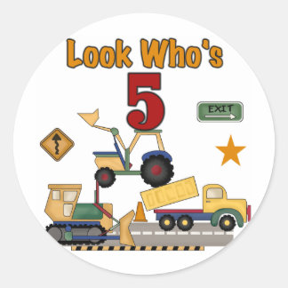 Construction 5th Birthday Tshirts and Gifts Classic Round Sticker