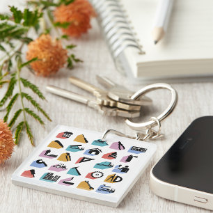 Construction and DIY Home Improvement Icons Key Ring