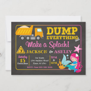 Construction and Mermaid Joint Birthday Invitation