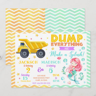 Construction and Mermaid Joint Birthday Invitation