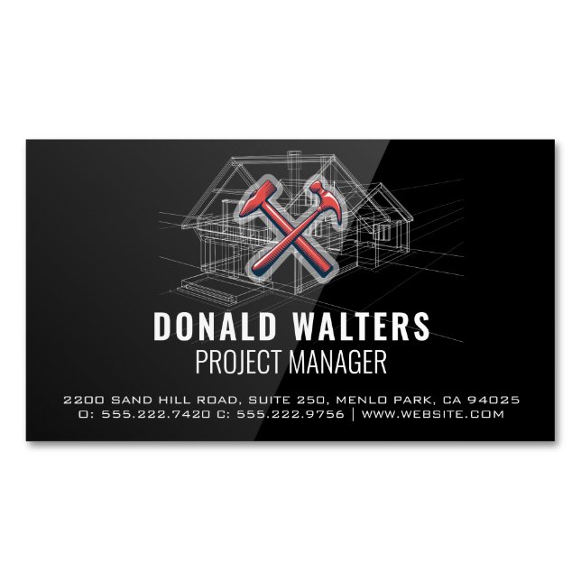 Construction Architect | Blueprints | High Gloss Magnetic Business Card (Front)