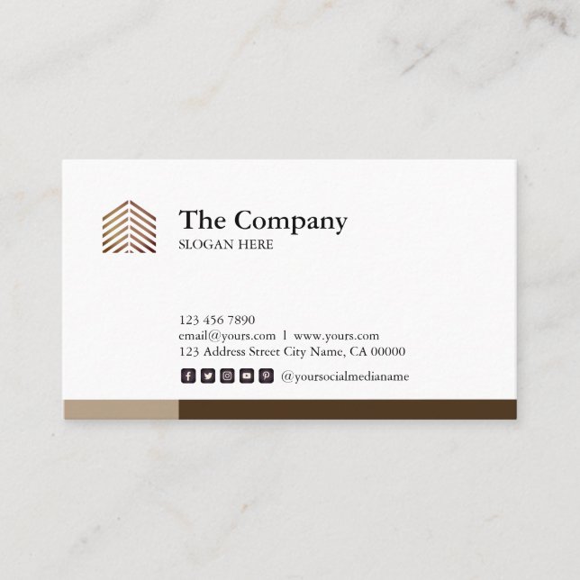 Construction Architect Social Brown Business Card (Front)