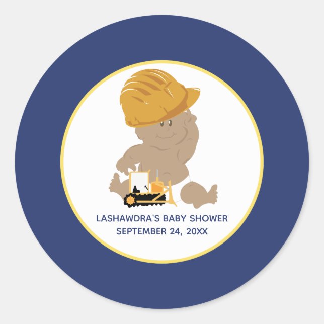 Construction Baby Boy Shower Favour Sticker (Front)