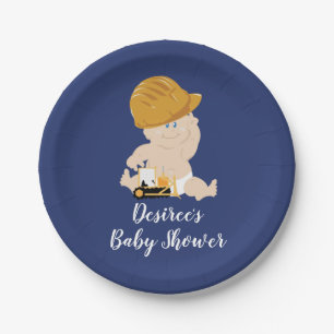 Construction Baby Bulldozer Baby Shower Paper Plate