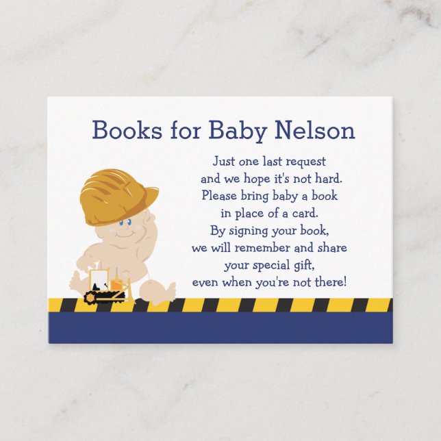 Construction Baby Customised Book Request Cards (Front)