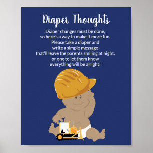 Construction Baby Shower Diaper Thoughts Game Poster