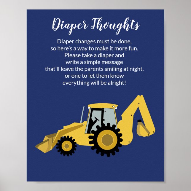 Construction Baby Shower Diaper Thoughts Game Poster (Front)