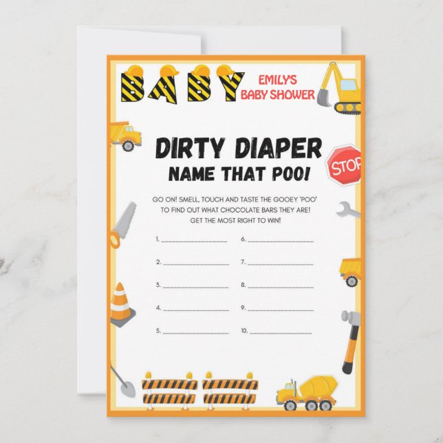 Construction Baby Shower Game - Editable Name - In Invitation (Front)