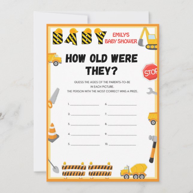 Construction Baby Shower Game - Editable Name - Invitation (Front)