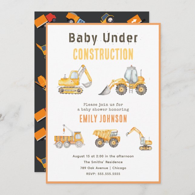 Construction Baby Shower Invitation (Front/Back)