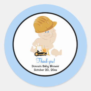 Construction Baby with Backhoe Round Favour Classic Round Sticker