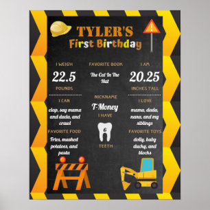Construction Baby's 1st Birthday Milestones Poster