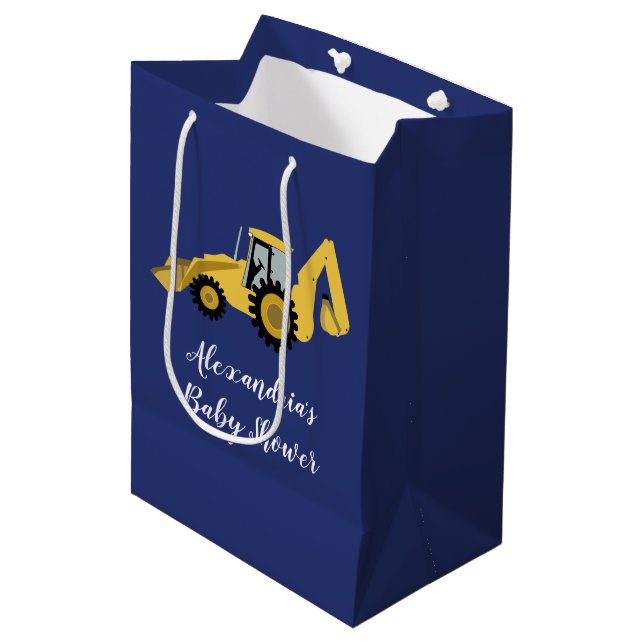 Construction Backhoe Baby Shower Gift Bag (Front Angled)