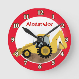 Construction Backhoe Clock (Red) Add a Name