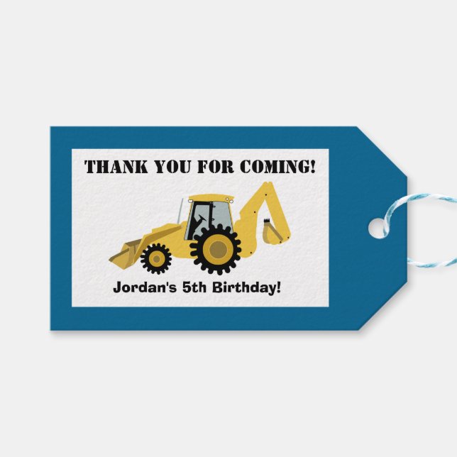 Construction Backhoe Custom Gift Favour Tag (Front (Horizontal))