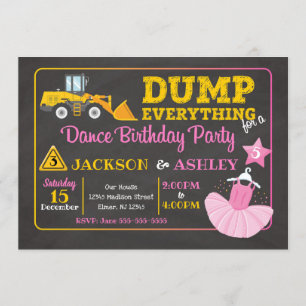 Construction & Ballerina Joint Birthday Invitation