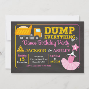 Construction & Ballerina Joint Birthday Invitation