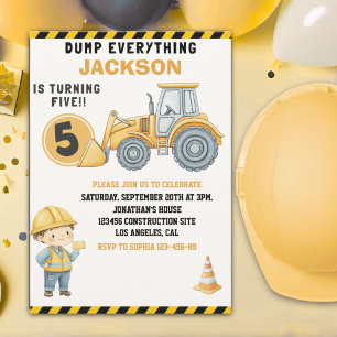 Construction Birthday 5 Dump Truck & Excavator Invitation