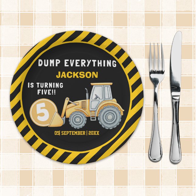 Construction Birthday 5 Party | Excavator Paper Plate (Creator Uploaded)