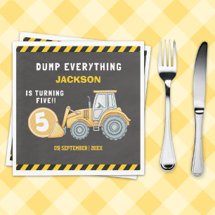 Construction Birthday 5 Party Excavator & Truck Napkin