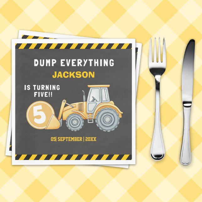 Construction Birthday 5 Party  | Excavator & Truck Napkin (Creator Uploaded)