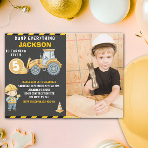 Construction Birthday 5 with Photo   Dump Truck  Invitation