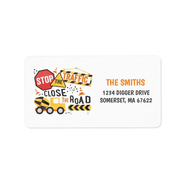 Construction Birthday Address Labels Dump Truck (Front)