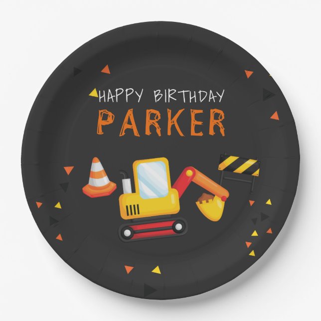 Construction Birthday Chalkboard Paper Plate (Front)