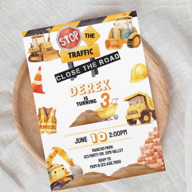 Construction Birthday, Construction, Tractor,  Invitation (Creator Uploaded)