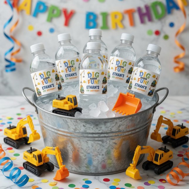 Construction Birthday Dig In Water Bottle Label (Creator Uploaded)