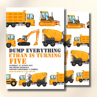 Construction Birthday Dump Truck & Bulldozer Party Invitation