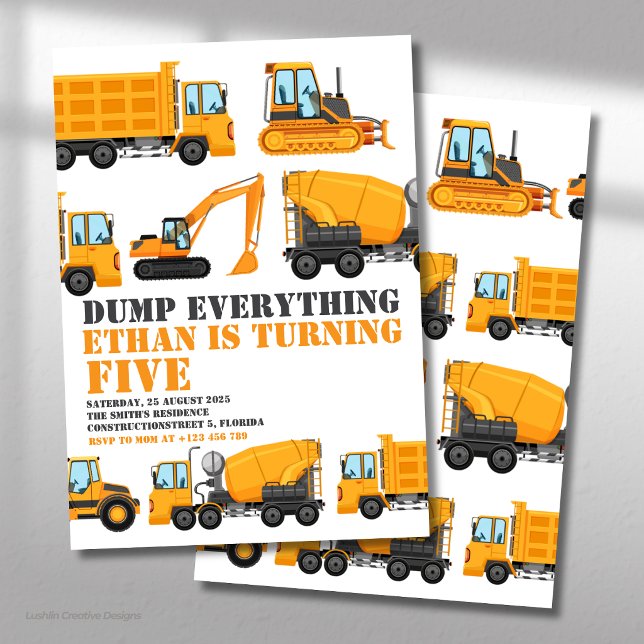 Construction Birthday Dump Truck & Bulldozer Party Invitation (Creator Uploaded)