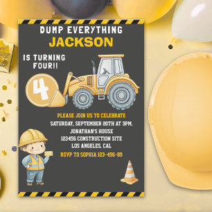 Construction Birthday Dump Truck & Excavator Invitation