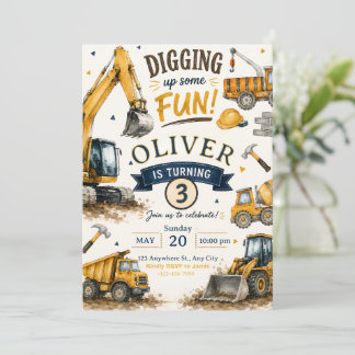 Construction Birthday, Dump Truck Excavator Invitation