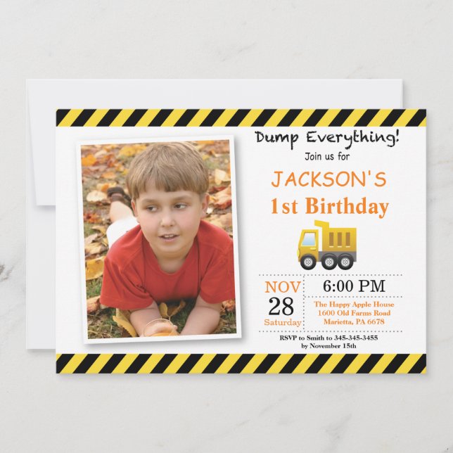 Construction Birthday Dump Truck Invitation (Front)