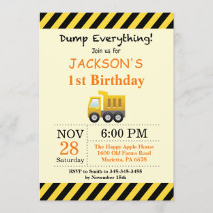 Construction Birthday Dump Truck Invitation
