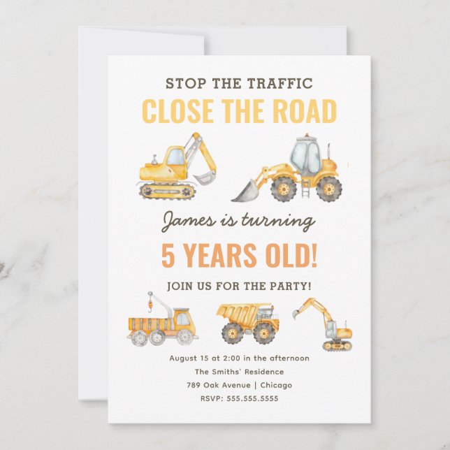 Construction Birthday Dump Truck Party Invitation (Front)