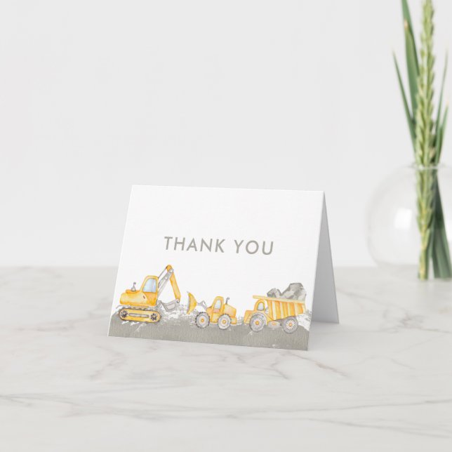 Construction Birthday Dump Trucks Birthday Thank You Card (Front)