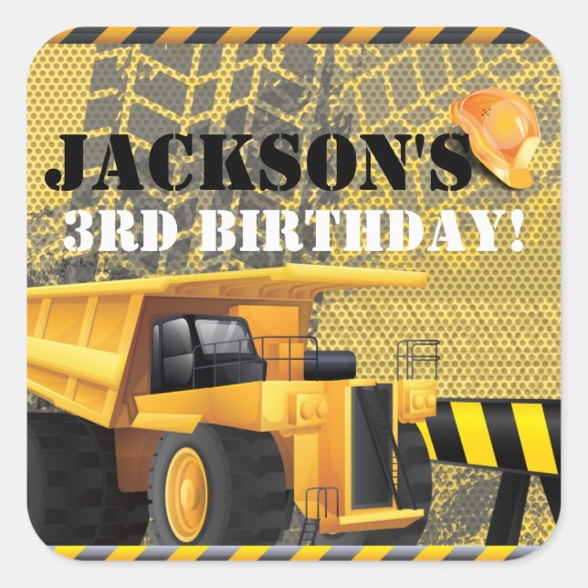 Construction Birthday dumper party design Square Sticker (Front)