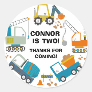 Construction Birthday Excavator Crane Digger Classic Round Sticker