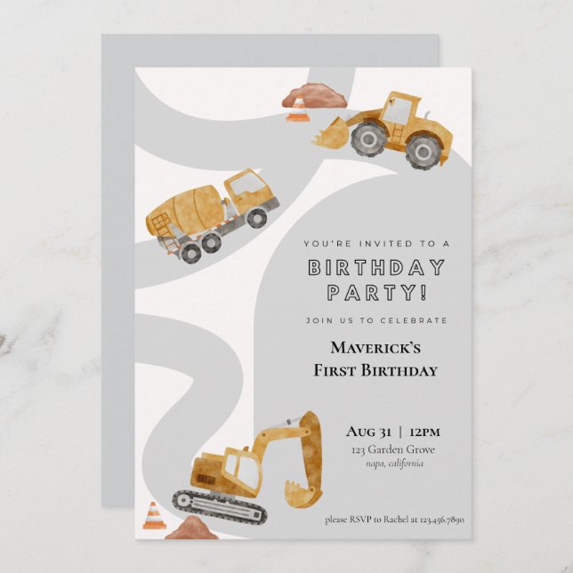 Construction Birthday Invitation (Front/Back)